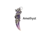 Artisan silver dragon wrapped around a genuine purple amethyst wolf tooth pendant - Amethyst
