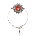 Pulsera de flores retro en cobre antiguo con incrustaciones de piedra cornalina roja - Jaspe Rojo
