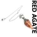 Handcrafted hexagonal cone red agate crystal resin dowsing pendulum with silver chain - Red Agate