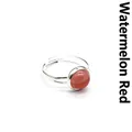Anello regolabile minimalista color argento con pietra naturale tonda rosso anguria - Rosso anguria
