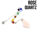 Rose quartz arrow crystal pendulum with seven chakra energy beads for dowsing and meditation - Rose Quartz