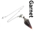 Natural garnet chip crystal pendulum in hexagonal resin cone shape for dowsing - Garnet