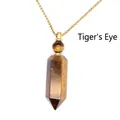 Natural tiger's eye stone hexagonal column perfume bottle pendant necklace with gold chain - Tiger Eye (Gold)