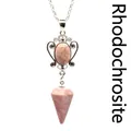 Natural pink Rhodonite stone hexagonal cone pendant necklace on delicate silver chain - Rhodonite