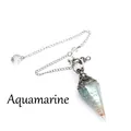 Aquamarine crystal resin pendulum pendant with silver metal chain for spiritual dowsing - Aquamarine