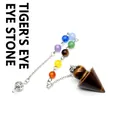 Tiger's eye crystal pendulum with seven chakra healing beads on silver chain - Tiger's Eye