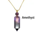 Natural stone hexagonal amethyst crystal aromatherapy bottle necklace with gold chain - Amethyst (Gold)