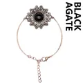 Vintage-Blumenarmband aus Bronze mit einem natürlichen schwarzen Achat-Mittelstück - Schwarzer Achat