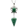 Elegant natural green malachite hexagonal cone pendant necklace with silver metal chain - Malachite