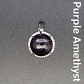 Eleganter runder Amethyst-Anhänger mit funkelndem Mikro-Pavé-Kristall-Heiligenschein - Amethyst