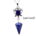 Handcrafted natural Lapis Lazuli hexagonal cone pendant necklace with silver chain - Lapis Lazuli
