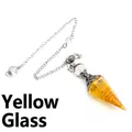 Spiritual yellow crystal resin dowsing pendulum with copper coil and silver chain - Glassy Yellow
