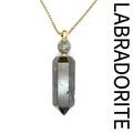 Natural grey labradorite stone hexagonal crystal pendant necklace with gold chain - Labradorite (Gold)