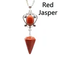 Natural Red Jasper hexagonal cone pendant necklace featuring ornate silver swirl setting - Red Jasper