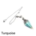 Turquoise crystal gravel resin hexagonal cone dowsing pendulum with silver chain - Turquoise
