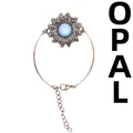 Vintage Bronze Blumenarmband mit hellem blauem Opalstein und verstellbarer Verlängerungskette - Opal
