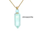 Hexagonal natural amazonite crystal pendant necklace with gold chain - Amazonite (Gold)