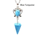 Blue turquoise pendant necklace featuring a hexagonal cone and oval stone natural design - Blue Turquoise