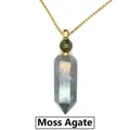Natural moss agate hexagonal stone pendant necklace with delicate gold chain jewelry - Moss Agate (Gold)