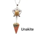 Elegant natural stone Unakite hexagonal cone pendant necklace jewelry for women - Unakite