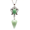 Natural aventurine jade hexagonal cone pendant necklace with filigree detail - Aventurine Jade