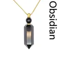 Elegant natural black obsidian hexagonal pillar pendant necklace with gold plated chain - Black Obsidian (Gold)