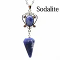 Natural blue sodalite pendant necklace with hexagonal cone and oval stone detail - Blue Sodalite
