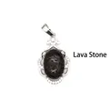 Elegante colgante de micro-pave calado plateado con piedra de lava volcánica ovalada - Piedra de lava