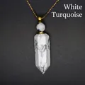 White howlite natural stone hexagonal pillar perfume bottle necklace with gold chain - White Howlite (Gold)