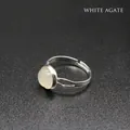 Anello minimalista in agata bianca naturale con fascia argentata regolabile di qualità - Agata
