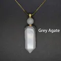 Natural hexagonal grey agate stone aromatherapy bottle pendant necklace with gold chain - Grey Agate (Gold)