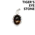 Elegante colgante ovalado de piedra ojo de tigre natural en marco de plata - Ojo de tigre