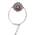 Vintage-Armband aus Bronze mit Blumenanhänger und rundem lilafarbenem Amethyststein - Amethyst