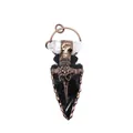 Close-up detail of a gothic obsidian arrowhead pendant with raven skull and quartz point - Raven Skull Obsidian Arrowhead Pendant / Pendant Only (82x32x18mm) / Black