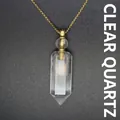 Hexagonal white crystal aromatherapy bottle necklace with a polished gold chain - Clear Quartz (Gold)