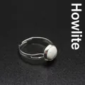 Anello regolabile minimalista placcato in argento con cabochon in turchese bianco - Howlite