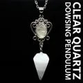 Vintage silver-tone necklace featuring a natural clear quartz hexagonal cone pendant - White Crystal