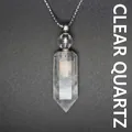 Hexagonal natural clear quartz aromatherapy bottle pendant necklace on silver chain - Clear Quartz (Silver)