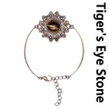 Vintage Kupfer-Armband mit Tigerauge-Stein Blumenanhänger und verstellbarer Kette für Damen - Tigerauge