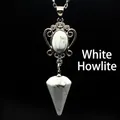 Vintage silver plated necklace with natural white turquoise hexagonal cone pendant - Howlite