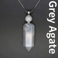 Elegant natural grey agate hexagonal crystal perfume bottle pendant necklace jewelry - Grey Agate (Silver)