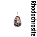 Polished natural rhodochrosite teardrop pendant featuring unique pink and black patterns - Rhodonite