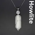 Elegant hexagonal white turquoise stone pendant necklace with a durable metal chain - White Howlite (Silver)