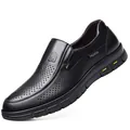 Breathable black perforated genuine leather slip-on loafers for men in casual style - 37 / Hole Pattern / Black