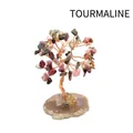 Decorative handmade tourmaline gemstone wire wrapped tree on natural agate slice base - Tourmaline Style