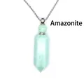Natural light green Amazonite hexagonal prism crystal pendant necklace for women - Amazonite (Silver)