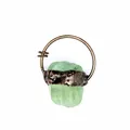 Close-up detail of a raw green crystal gemstone pendant with rustic bronze metal wrapping - Green Fluorite (Antique Bronze)