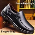Men's black leather business casual shoes with warm fleece lining for winter use - 37 / Fleece Lined Style / Black