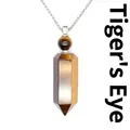 Natural tiger's eye stone hexagonal prism perfume bottle pendant necklace for women - Tiger Eye (Silver)