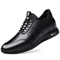 Black genuine leather elevator shoes for men with 6cm invisible height increase - 37 / 6cm Hidden Height Increasing Style (LJ7706) / Black